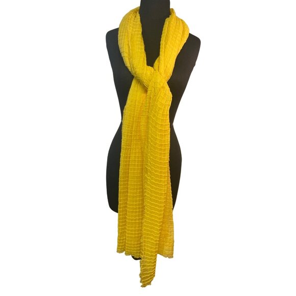 Yellow Linen Gauze Windowpane Patterned Scarf 102 inch - Picture 1 of 4